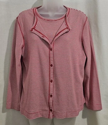 Cardigã e regata Studio Works tamanho PL, listras vermelhas brancas, conjunto de 2 peças algodão poli - Imagem 1 de 4