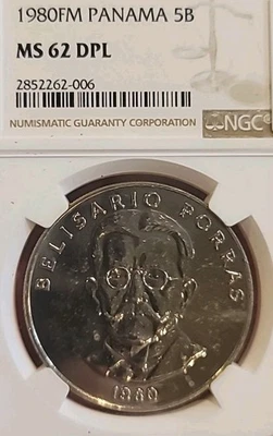 Панама 1980 5 бальбоа образец удар Mtg 1000 редкая дата NGC 62DPL LC - Изображение 1 из 4