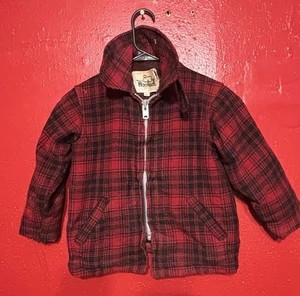 Vintage 50’s WOOLRICH Buffalo Plaid Mackinaw FOX  Red Black Kids Jacket Size 6 - Picture 1 of 17