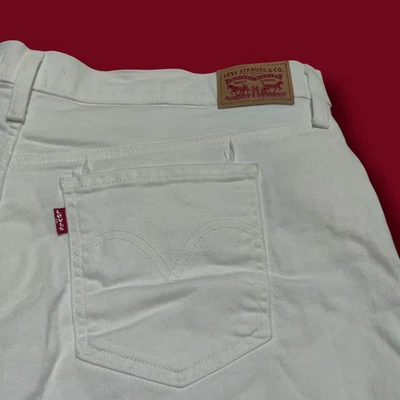 Levi's Mid Length Shorts Womens 34 White Denim Cuffed Distressed Stretch New - Image 1 of 4