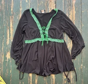 Abito donna top gotico Dare To Wear smeraldo/nero stringato campana pizzo manica M - Foto 1 di 7