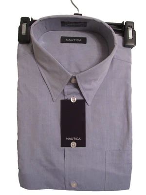 Camisa social masculina manga longa Nautica 16.5/34/35 azul sólido 100% algodão nova com etiquetas - Imagem 1 de 4