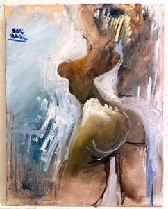 Gothic Expressionism Portrait Girl Interior Art Deco Oil Painting 16"x20" Canvas - Picture 1 of 3