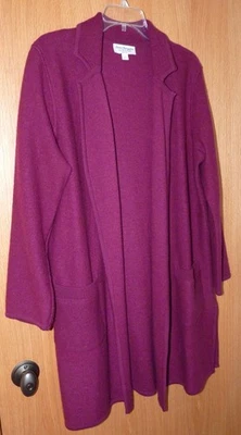 NORM THOMPSON Burgundy  Red Long Coatigan L - Image 1 of 4