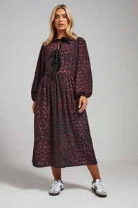 Yours Curve Women's Plus Size Leopard Print Bow Dress - Picture 1 of 8