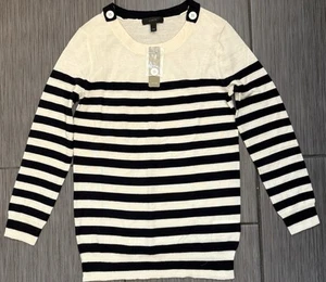 J. Crew Tippi gestreifter Pullover Schulterknöpfe Merinowolle Gr. XXS marine/elfenbein - Bild 1 von 6