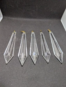 VTG LOT 5 WATERFORD CRYSTAL DROP PRISM 4" CHANDELIER PART FACETED SPEAR - Picture 1 of 15