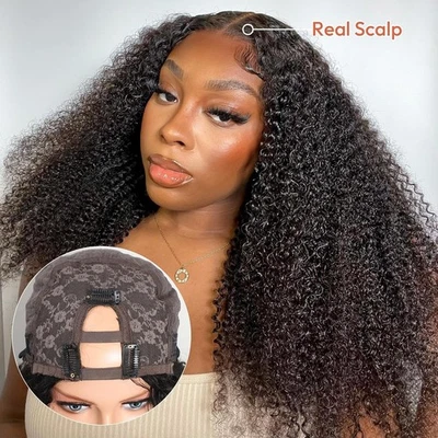 Curly U Part Wig For Black Women 100% Human Hair Curly Glueless Clip In Half Wig - Image 1 of 4