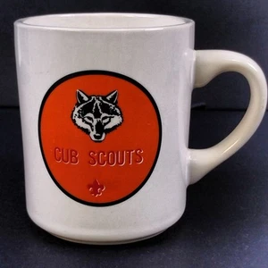 Vintage Cub Scouts Tasse Orange Kreis Wolf Logo Keramik USA sehr guter Zustand RAR - Bild 1 von 6