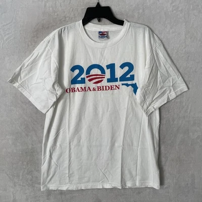 All American Mens T Shirt Obama 2012 White Graphic Large Cotton Short Sleeve - Image 1 of 4