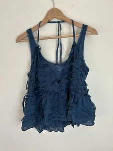 Cinq A Sept M Medium Seide Top Rüschen Bluse Neckholder Stufen Babydoll Ballett Blau  - Bild 1 von 3