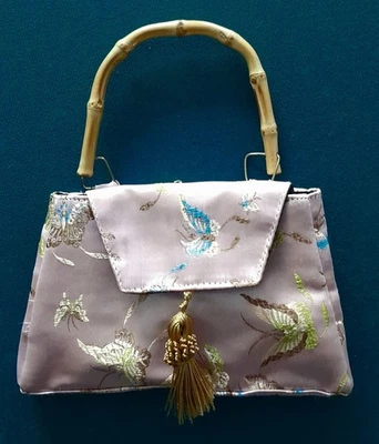 Vintage Asian Inspired Dinner Purse Brocade Pink Butterflies With Gold... - Image 1 of 4