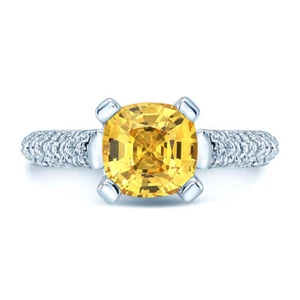 Amortiguador Amarillo Diamante Zafiro Anillo 18k Oro Blanco Mujer Pavé 2.71CT - Imagen 1 de 3