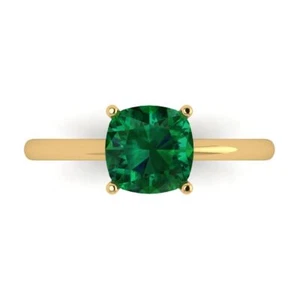 14K Yellow Gold Solitaire Engagement Ring for Women, 2 ctw Simulated Emerald - Picture 1 of 11