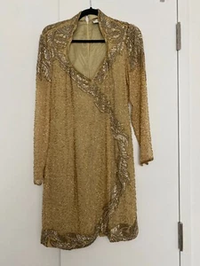Vintage Gold beaded 80s dress - Picture 1 of 7