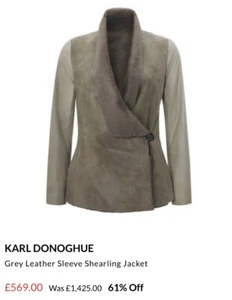 £1425 Karl Donoghue Shearling Jacket Beige Brown Leather Sleeve M Uk 10/12 Cream - Picture 1 of 12