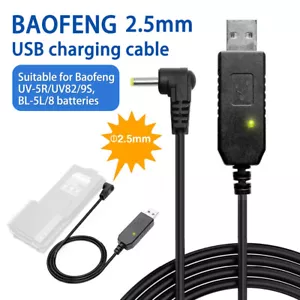 3800mAh akumulator 2,5 mm kabel ładujący USB do radia BaoFeng UV-5R UV-82 UV-9S PLUS - Zdjęcie 1 z 11