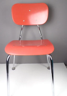 Vintage 1970s School Chair Heavy Duty Stacking Design Chrome Red 31" Tall - Image 1 of 4