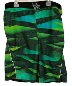 Zeroxposur Boys Swim Trunks Board Shorts Size Medium Lime Green Striped 14/16 - Picture 1 of 7