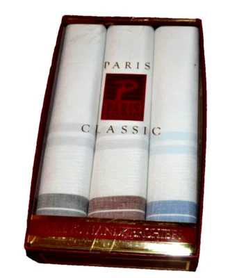 Juego de 3 pañuelos para hombre blancos con rayas de colores clásicos de París vintage nuevos en caja Foto 1 de 4