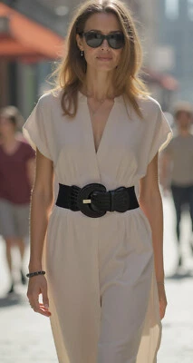 Mujeres Negro Imitación Cuero Moda Ancho Día Noche Cinturón Cadera Cintura Alta Hebilla S M Foto 1 de 4