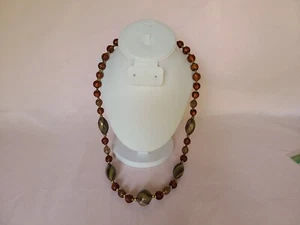 Art Glass Purple Green Candy Swirl Shimmer Glitter Amber Glass Beaded Necklace  - Picture 1 of 9