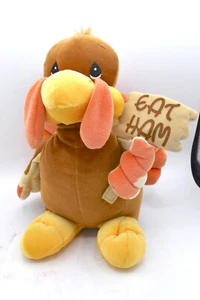 Precious Moments Plush Tender Tail 12" Colorful Thanksgiving Turkey Eat Ham Sign - Picture 1 of 5