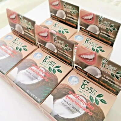 Pasta de dientes de coco a base de hierbas tailandesas de 25 g blanca limpia antibacteriana no conservante Foto 1 de 4