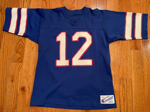 Vintage NFL Jim Kelly Jersey #12 Champion Jersey Mens Large Buffalo Bills Cover