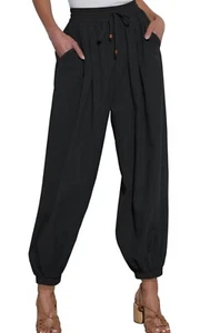 NIMIN Womens High Waisted Casual Cotton Pants Loose Baggy Elastic Waist Large - Picture 1 of 7