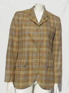 Giacca top FACONNABLE Italy US donna S marrone a quadri lana cashmere pelle - Foto 1 di 7