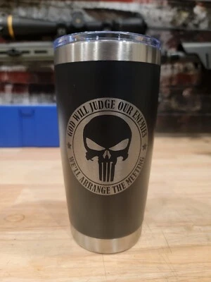 COPPER SCOUT Punisher God Will Judge M81 Black Flag 20 oz Coffee Tumbler Veteran Gift