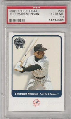 Thurman Munson 2001 Fleer Greats of the Game Baseball Card #38 PSA 10 Gem Mint - Image 1 of 2