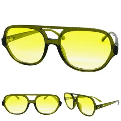 Exaggerated Classic Vintage Retro Style SUNGLASSES Olive Green Frame Yellow Lens - Image 1 of 4