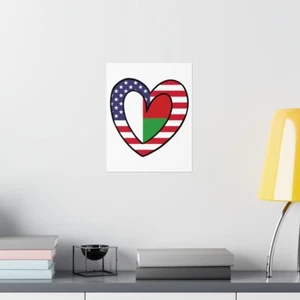 Póster mate premium bandera de Estados Unidos de Madagascar corazón americano regalo de boda bandera de Madagascar - Imagen 1 de 33