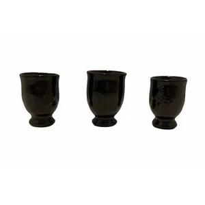 Vintage Japan Keramik Saki Tassen 3er Set Schwarz Kobalt 2 cm Hoch - Bild 1 von 12