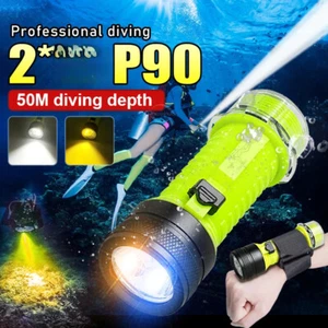 8000LM Diving Flashlight Yellow/white Light Scuba Diving Torch IPX8 Lamp UK - Picture 1 of 15