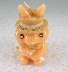 Vintage Wax Candle - "Happy Easter Rabbit" Never burned - 4" Tall - Picture 1 of 5