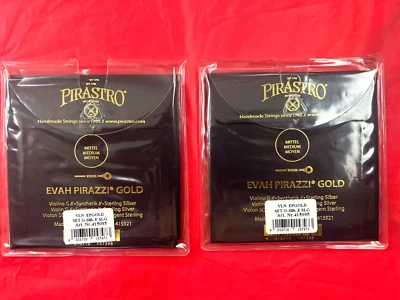2 x 100% Authentic Evah Pirazzi Evah Gold Violin Strings Set 4/4 Silver G E Ball - Image 1 of 3
