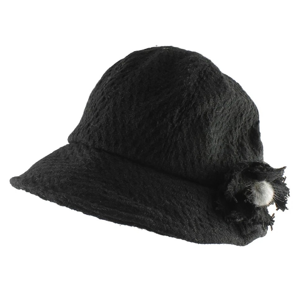 Sombrero de lana texturizada cálido Cloche cubo empacable todo el año con flor vintage Foto 1 de 1