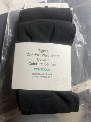 Paquete de 2 medias H&M Italia pequeñas cómodas cintura negras 40 denier Foto 1 de 4
