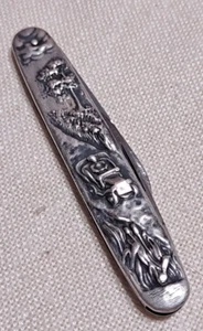 STERLING SILVER POCKET KNIFE EMPIRE WINSTED CT REPOUSSE AUTOMOBILE  - Picture 1 of 7