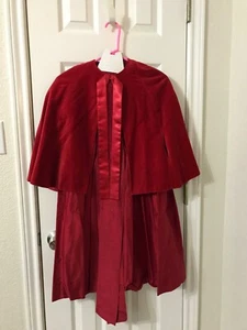 Girl's Strasburg Red Velvet Cape & Silk Dress - Picture 1 of 3