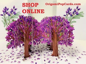 Origami Pop Cards Jacaranda Tree Forest 3D Pop Up Greeting Card Happy Birthday - Picture 1 of 9