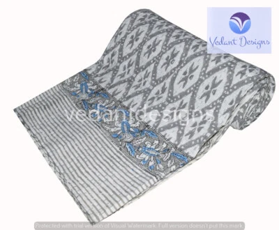 Colcha edredón Kantha bordado indio estampado en bloque algodón blanco Foto 1 de 4