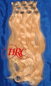 HAIR EXTENSION INDIAN REMY 14 CLIP 24 "X 28" HQ GOLDEN BLOND 100% HUMAN CLIP ON - Picture 1 of 2