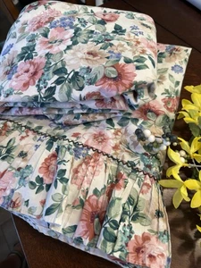 CROSCILL FLORAL Ruffled FULL BED FITTED & FLAT SHEETS Vintage COTTAGE GRANNY EUC - Picture 1 of 12