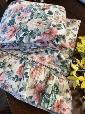 CROSCILL FLORAL Ruffled FULL BED FITTED & FLAT SHEETS Vintage COTTAGE GRANNY EUC - Image 1 of 4