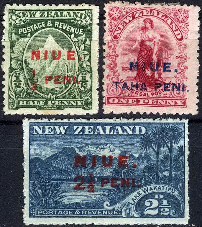 Niue 1902 Mountain Overprinted MH (SC# 6-7, 9) Foto 1 de 1