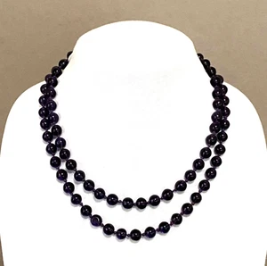 Vintage DEEP PURPLE Glass Bead Hand Knotted Flapper Necklace ~ 38" Total Length - Picture 1 of 15